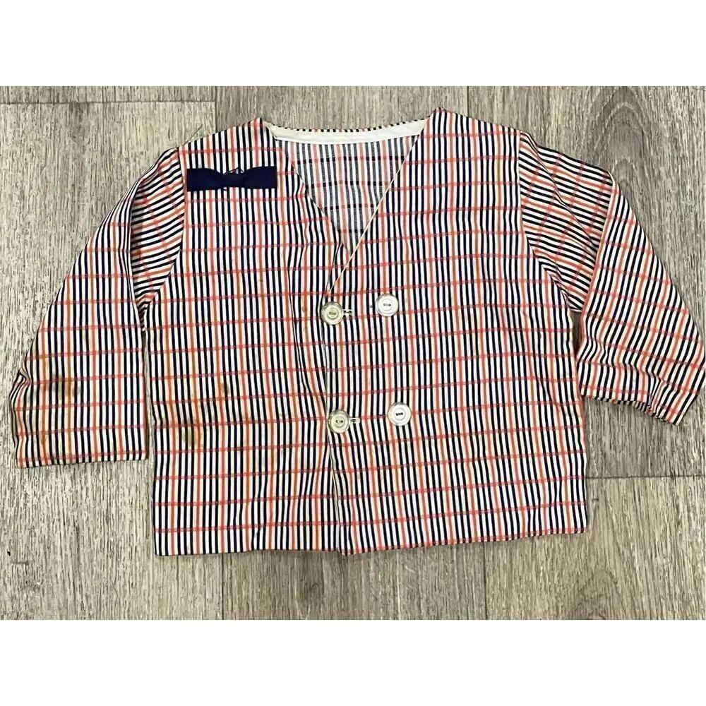 70’s Little Boy Dress Jacket Red and Blue Stripes 4T Old Vintage Costume
